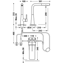 Virtuves izlietnes maisītājs dzeramajam ūdenim TRES Dual, nerūsejošais tērauds
