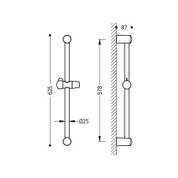 Dušas stienis TRES 578mm, Ø 25 mm, 134835