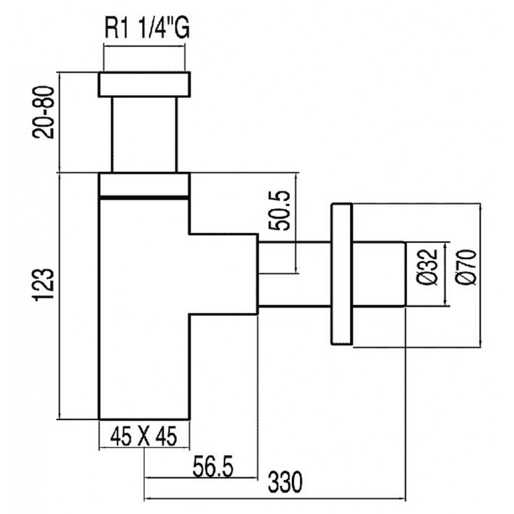 Izlietnes sifons glāze bez izplūdes TRES 1 1/4x32, 13463420