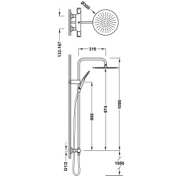 Termostata dušas sistēma TRES OVER-WALL ar stacionāro un rokas dušu, 19039314