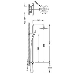 Termostata dušas sistēma TRES OVER-WALL ar stacionāro un rokas dušu, 19039312