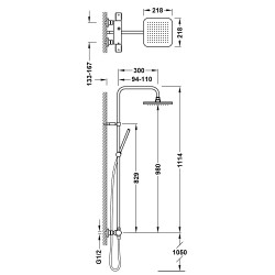 Termostata dušas sistēma TRES OVER-WALL ar stacionāro un rokas dušu, 19039318