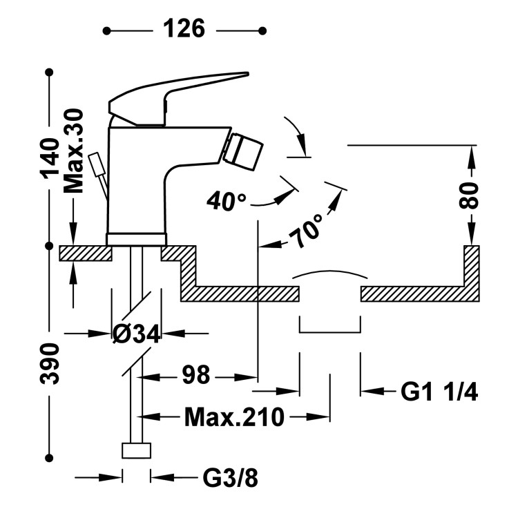 Bidē maisītājs BASE-TRES PLUS ar noteces aizvaru, hroms