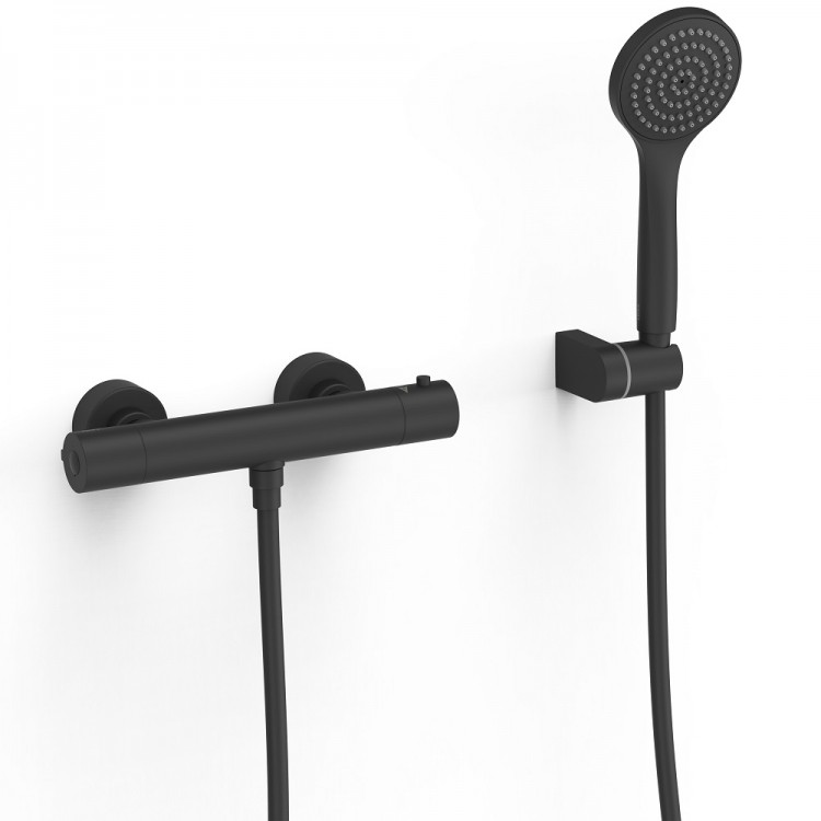 Termostata dušas maisītājs ar dušu BASE-TRES PLUS, melns 21616409NM