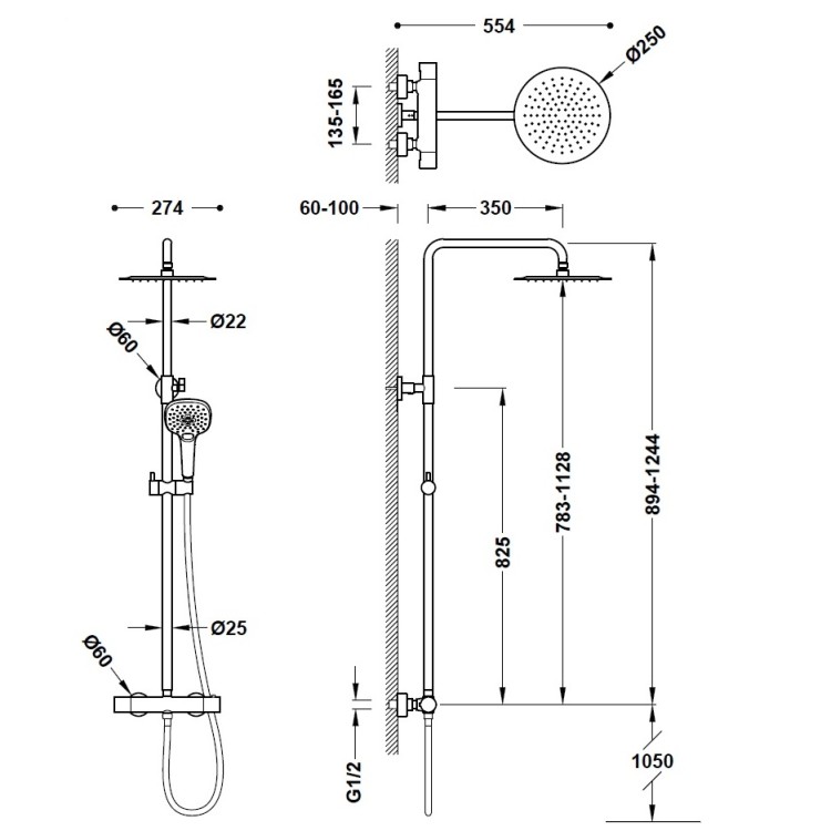 Dušas sistēma BASE-TRES PLUS, hroms , 21639523