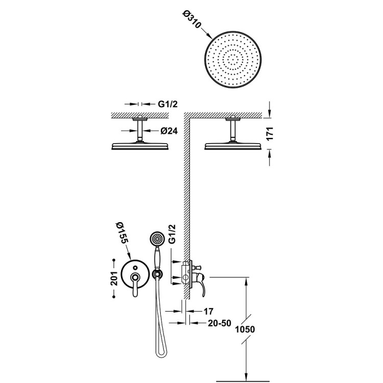 Vannas un dušas iebūvējamais maisītājs TRES CLASIC, hroms 24218004