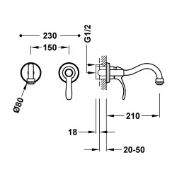 Izlietnes maisītājs no sienas CLASIC TRES, 24K zelts 24220001RO