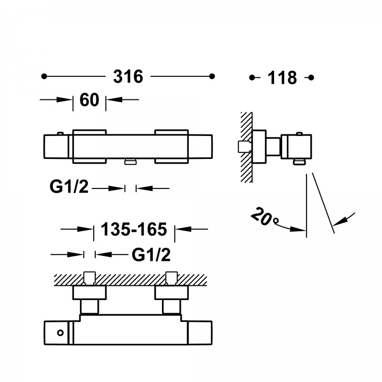 Vannas un dušas termostata maisītājs CUADRO-TRES, hroms 1071749