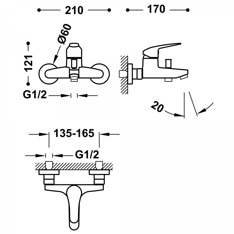 Vannas un dušas maisītājs BASE-TRES PLUS, hroms, 21627010