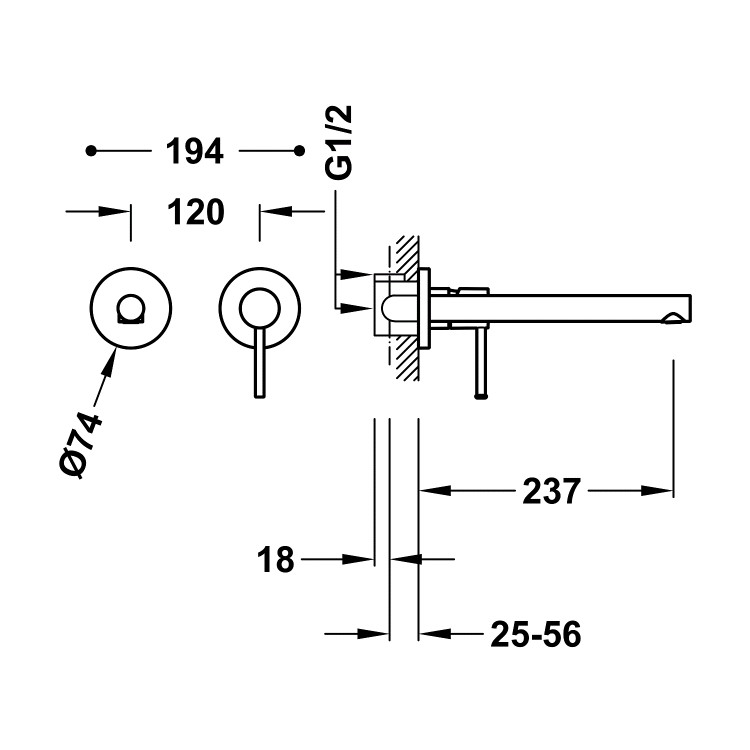 Izlietnes maisītājs no sienas MAX-TRES, hroms 06230002