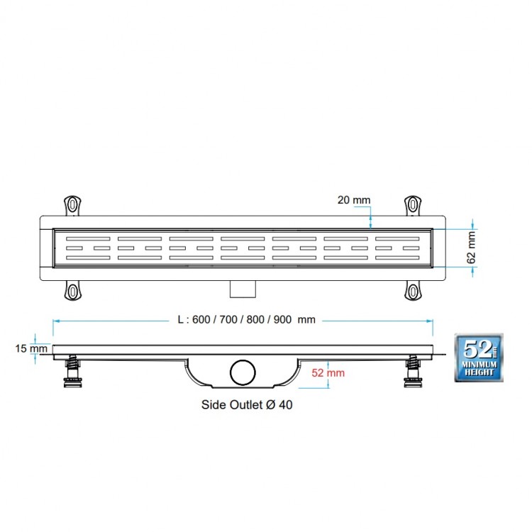 Dušas kanāls Valtemo Aqualine Base 700mm, VLD-600325 Dušas kanāls Valtemo Aqualine Base 700mm, VLD-600325