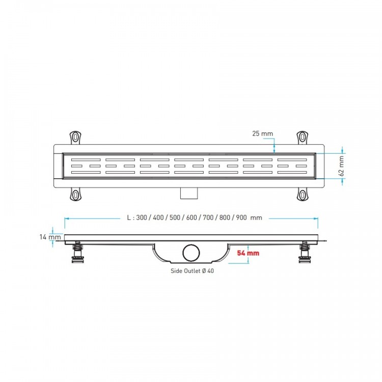 Dušas kanāls Valtemo Harkline Base 600mm, VLD590320-MT Dušas kanāls Valtemo Harkline Base 600mm, VLD590320-MT