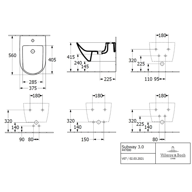 Bidē piekaramais Villeroy & Boch Subway 3.0, balts