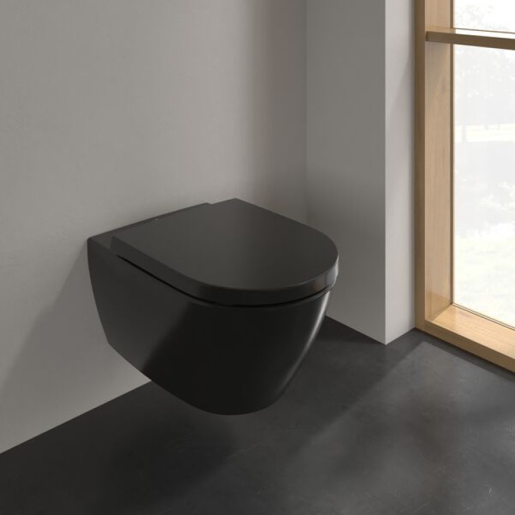 Tualetes pods piekaramais Villeroy&Boch Subway 2.0 ar Soft Close vāku, melns