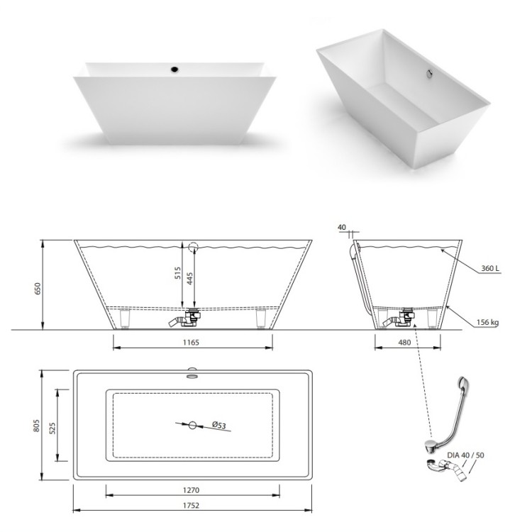 Brīvi stāvoša vanna Aura ERUNNA 175 x 81 cm Brīvi stāvoša vanna Aura ERUNNA 175 x 81 cm