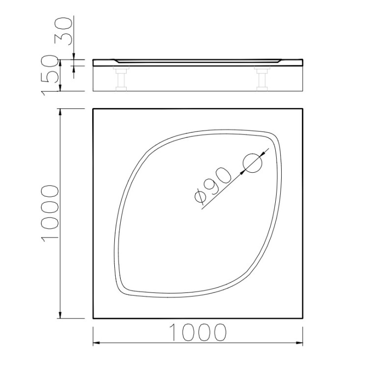 Dušas paliktnis kvadrātveida Vispool KK-100, 1000x1000mm