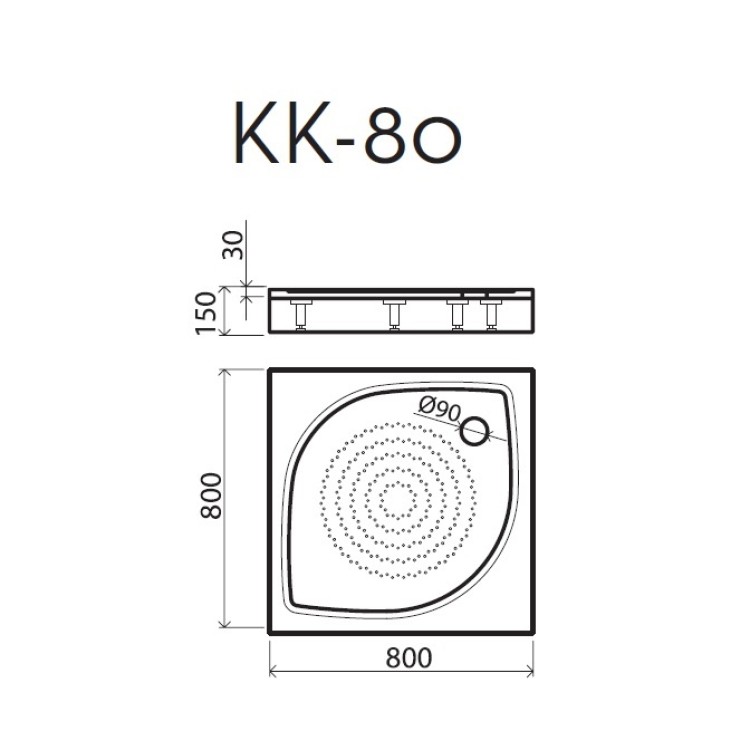 Dušas paliktnis kvadrātveida Vispool KK-80, 800x800mm