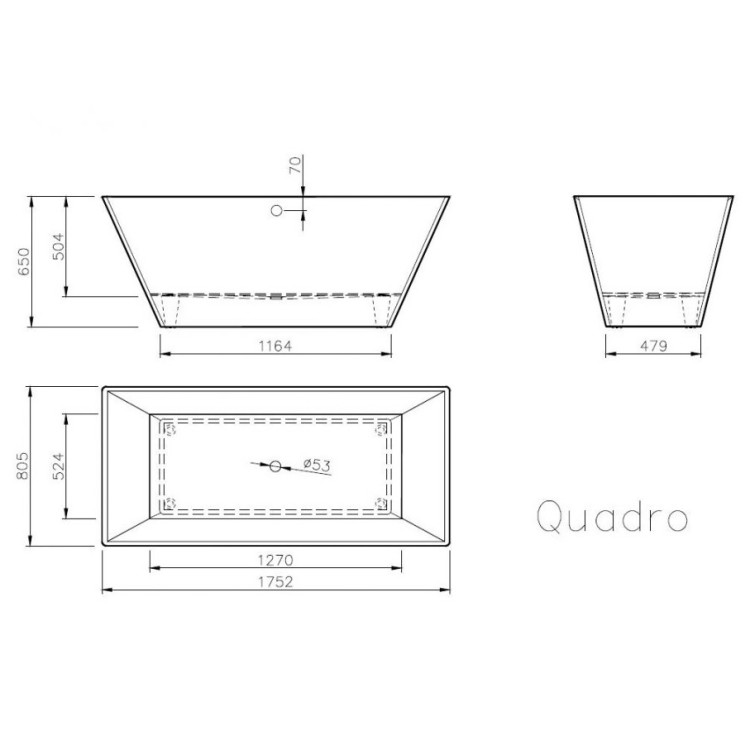 Brīvi stāvoša vanna Vispool Quadro 175 1752x805mm Brīvi stāvoša vanna Vispool Quadro 175 1752x805mm