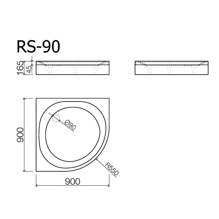 Dušas paliktnis pusapaļš Vispool RS-90, 900x900