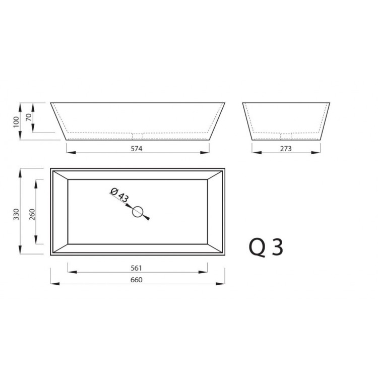 Vannas istabas uzliekamā izlietne Vispool Q 3 66x33 cm, balta
