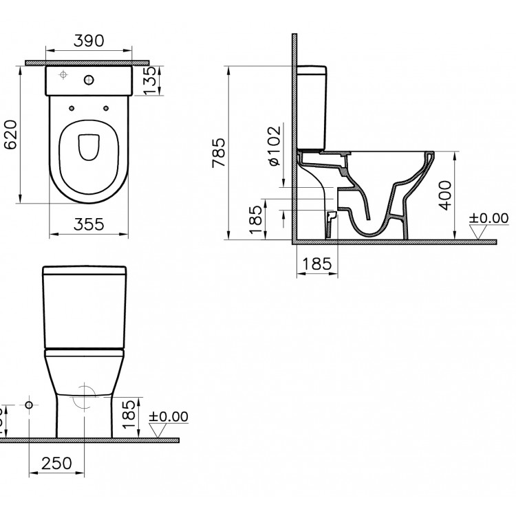 Tualetes pods VitrA PRO INTEGRA RIM-EX ar Soft Close vāku, universāls izvads
