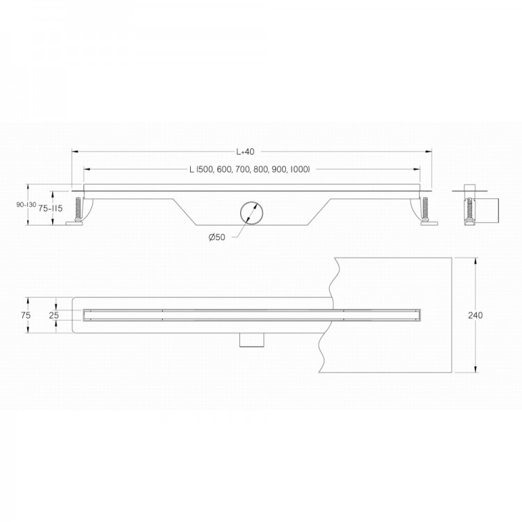 Dušas kanāls VOGI Ultra Slim 500mm, 813956 Dušas kanāls VOGI Ultra Slim 500mm, 813956