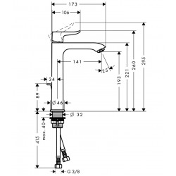 Izlietnes maisītājs Hansgrohe Metris ar korķi, hroms 31183000