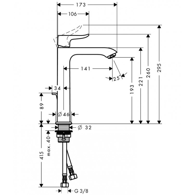 Izlietnes maisītājs Hansgrohe Metris ar korķi, hroms 31183000