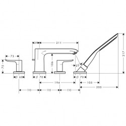Vannas maisītājs uz vannas malas Hansgrohe Metris 4-daļīgs, 31442000