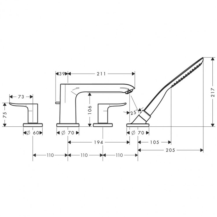 Vannas maisītājs uz vannas malas Hansgrohe Metris 4-daļīgs, 31442000 Vannas maisītājs uz vannas malas Hansgrohe Metris 4-daļīgs, 31442000