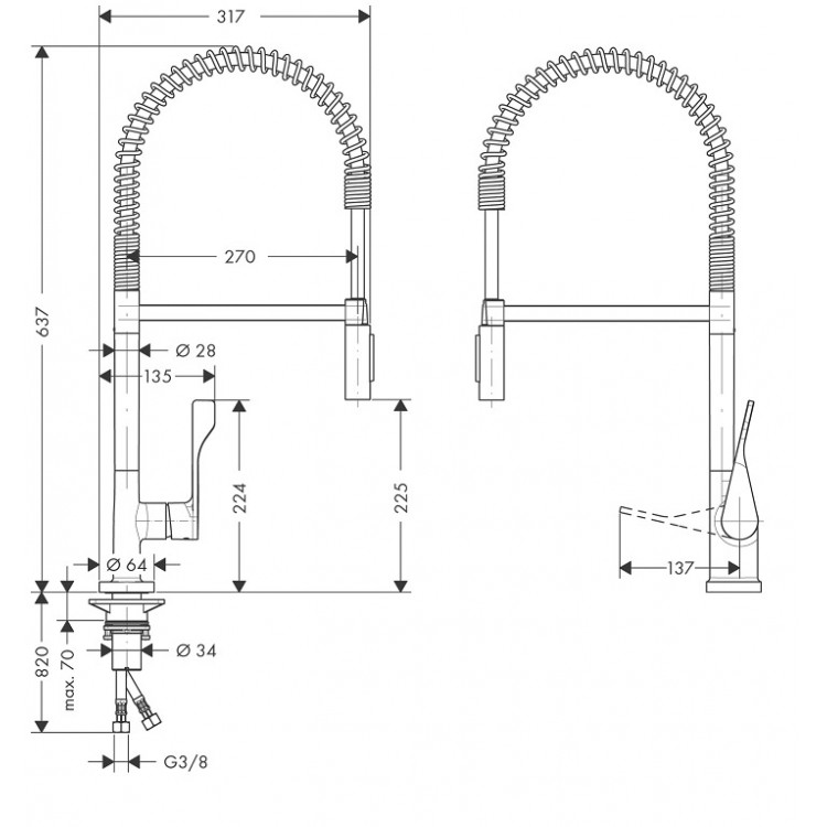 Virtuves izlietnes maisītājs Hansgrohe Axor Citterio, hroms 39840000