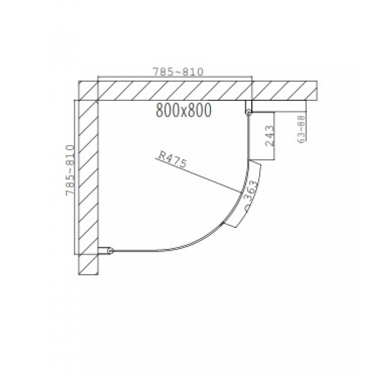 Dušas stūris pusapaļš Duschy Round 800x800, tonēts stikls 5212-80
