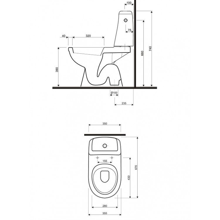 Tualetes pods KOLO SOLO ar vertikālu izvadu, ciets vāks 3/6L, 79219