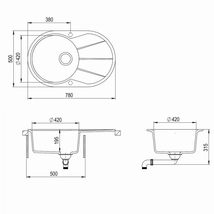 Virtuves izlietne HELIKA CLARUS 780x500 mm SR101AW-110