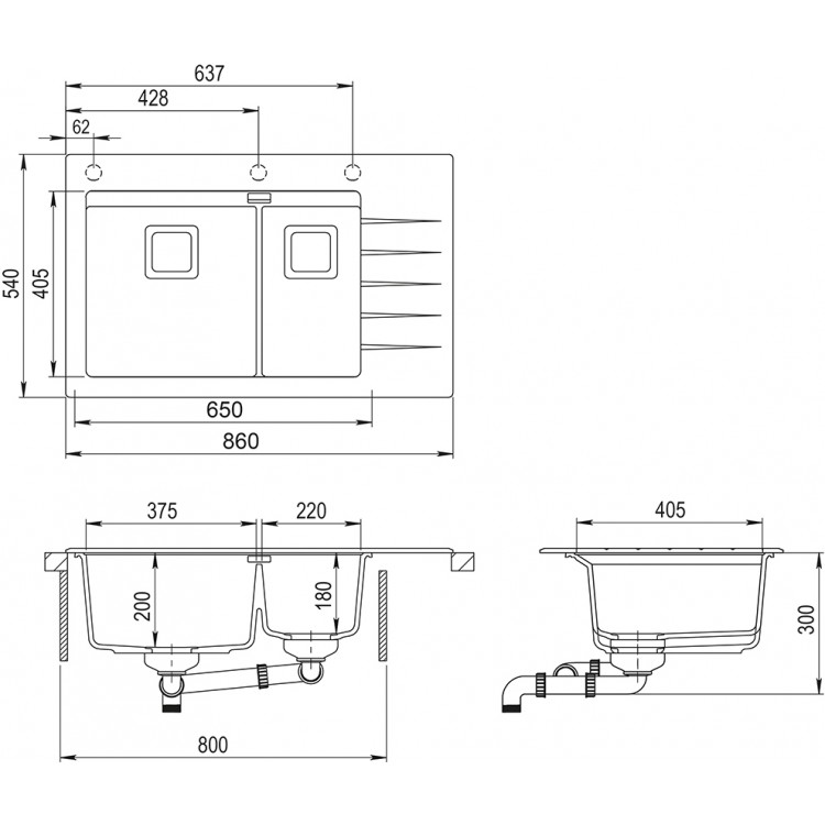 Virtuves izlietne HELIKA Delicia Plus 860x540 mm, GQD150-113B