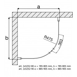 Dušas stūris pusapaļš Duschy Round Black 800x800, 2x5252-80