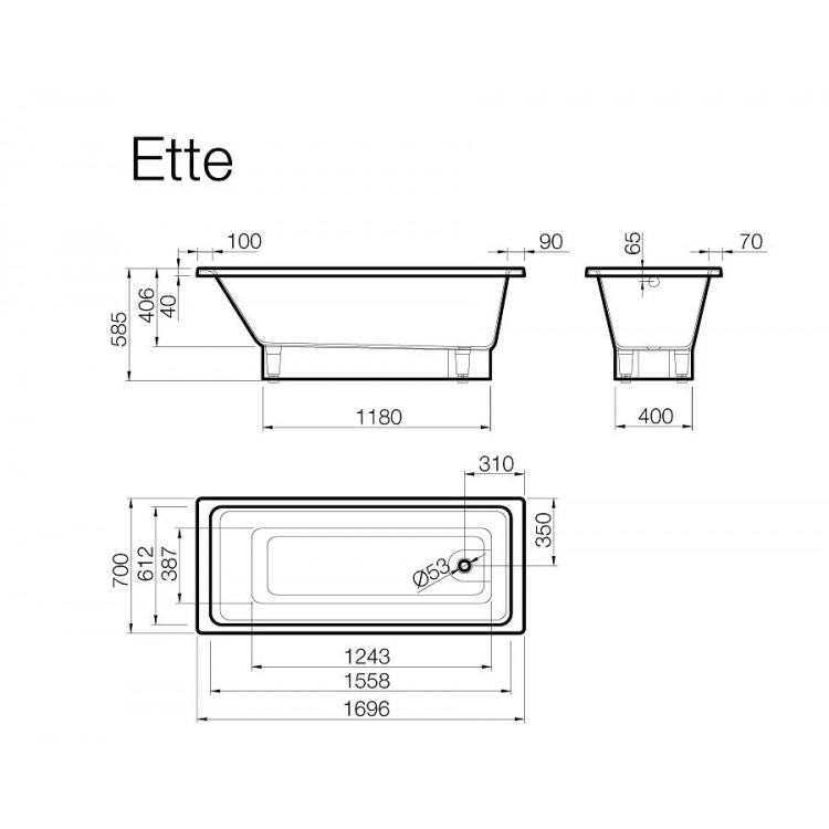Taisnstūra vanna Vispool ETTE 170 x 70 Taisnstūra vanna Vispool ETTE 170 x 70