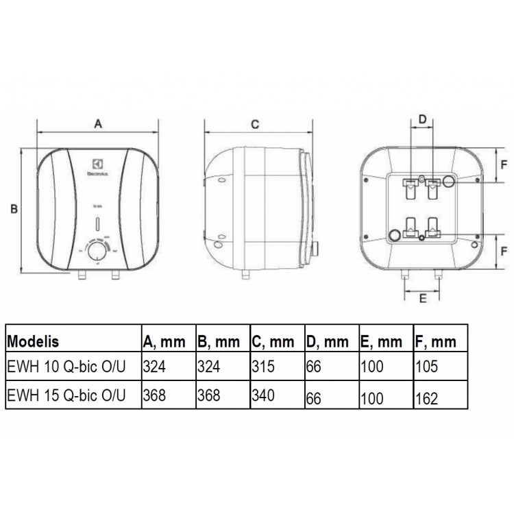 Elektriskais ūdens sildītājs (boileris) Electrolux Q-BIC O 15L,virs izlietne Elektriskais ūdens sildītājs (boileris) Electrolux Q-BIC O 15L,virs izlietne