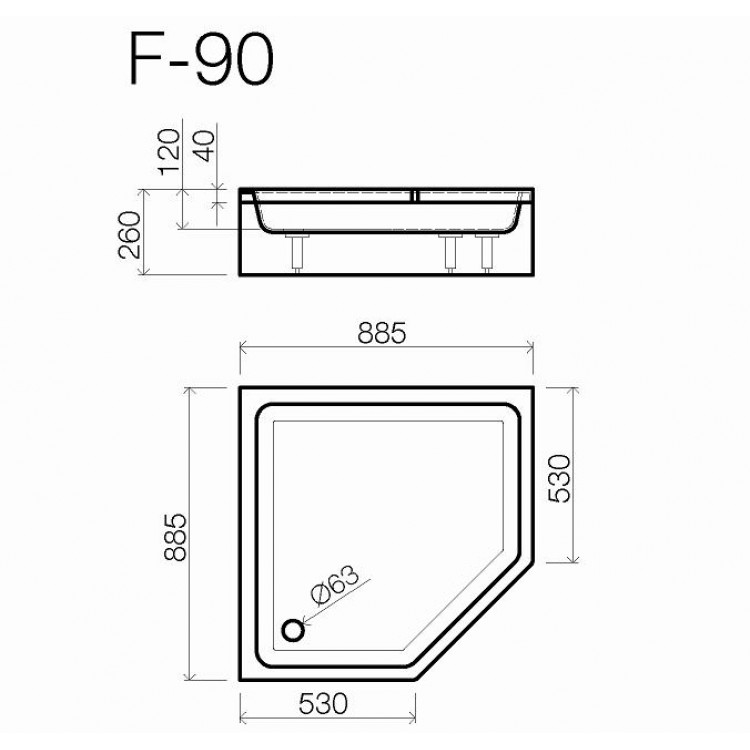 Dušas paliktnis piecstūru Vispool IFO F-90, 90x90, balts Dušas paliktnis piecstūru Vispool IFO F-90, 90x90, balts