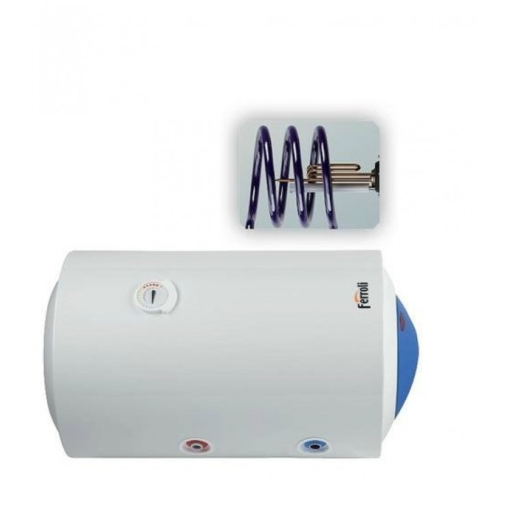 Kombinētais ūdens sildītājs (boileris) Ferroli Calypso MT2 80L, horizontāls Kombinētais ūdens sildītājs (boileris) Ferroli Calypso MT2 80L, horizontāls