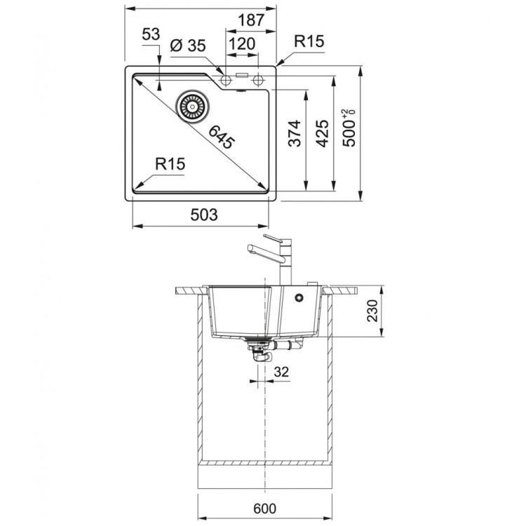 Virtuves izlietne FRANKE URBAN 56x50 cm, UBG 610-56, balta