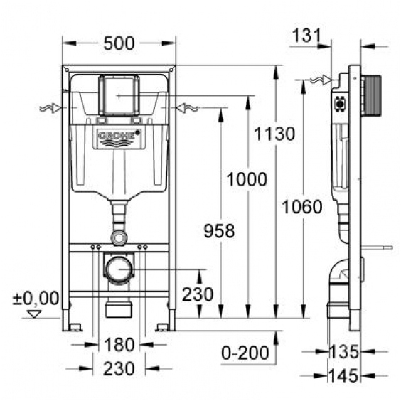 Komplekts Grohe Bau Rimless WC+rāmis Rapid SL+poga (C)