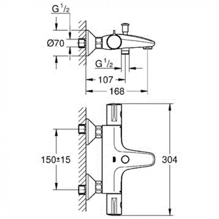 Vannas un dušas termostata maisītājs Grohe GROHETERM 800, hroms 34567000 Vannas un dušas termostata maisītājs Grohe GROHETERM 800, hroms 34567000
