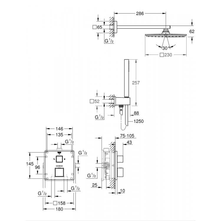 Dušas sistēma iebūvējamā GROHE Grohtherm Cube, 34741000 (C) Dušas sistēma iebūvējamā GROHE Grohtherm Cube, 34741000 (C)