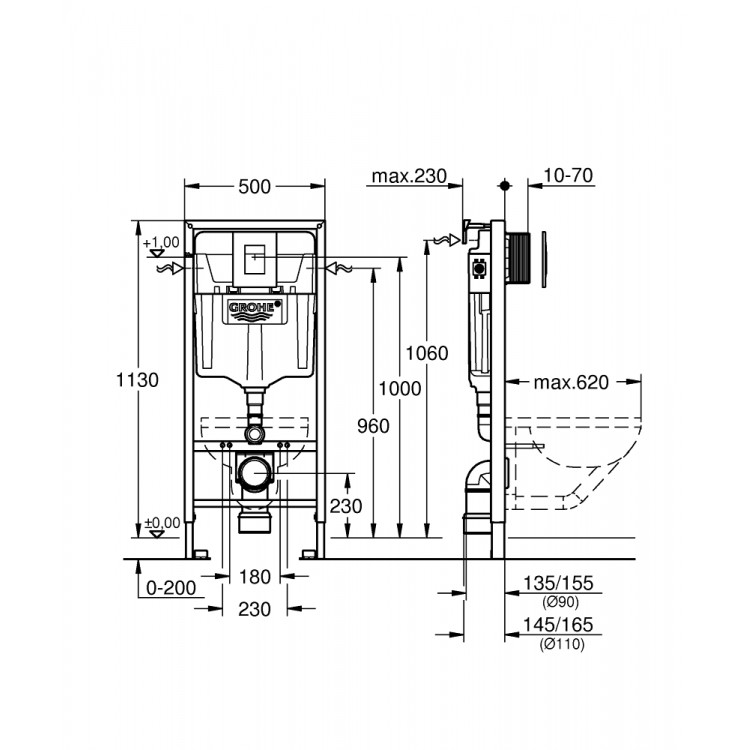 Iebūvējamais rāmis tualetes podam Grohe Rapid SL ar Skate Cosmo pogu, 38772001(S) Iebūvējamais rāmis tualetes podam Grohe Rapid SL ar Skate Cosmo pogu, 38772001(S)