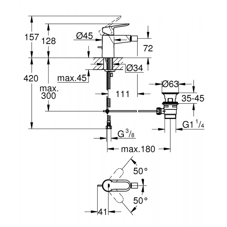 Bidē maisītājs Grohe BauEdge Bidē, 23331000