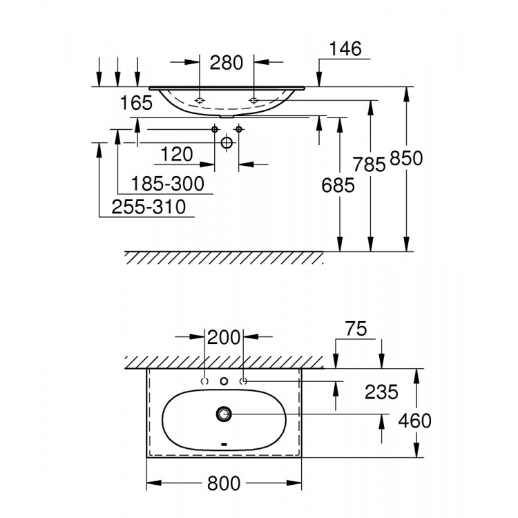 Vannas istabas izlietne Grohe Essence 80x46cm, 3956700H Vannas istabas izlietne Grohe Essence 80x46cm, 3956700H