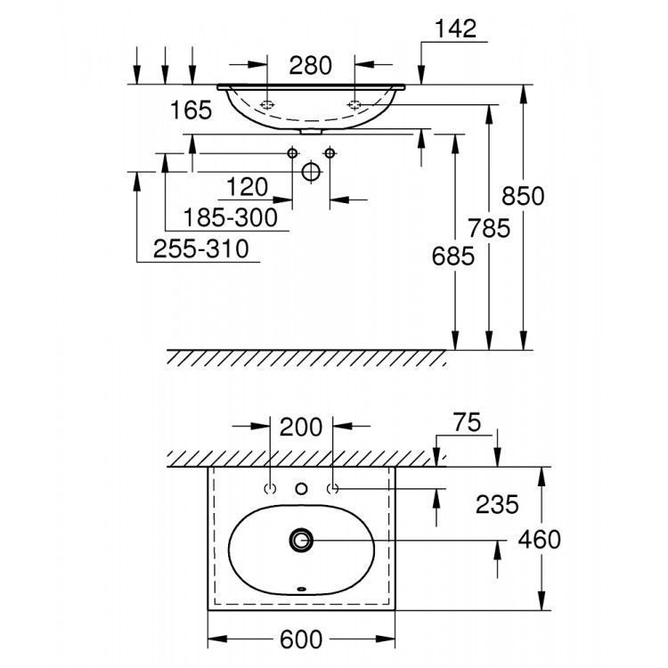 Vannas istabas izlietne Grohe Essence 60x46cm, 3956800H Vannas istabas izlietne Grohe Essence 60x46cm, 3956800H