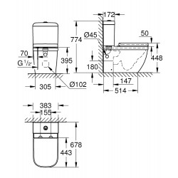 Tualetes pods Grohe Euro Ceramic Rimless ar vāku, 39462000
