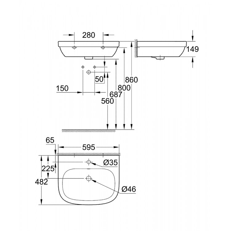 Vannas istabas izlietne Grohe Euro Ceramic 60x48cm, 3933500H